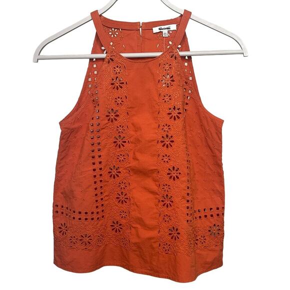 Madewell Eyelet A-Line Halter Tank Top in Copperwashed Orange XXS NWT - Picture 4 of 8